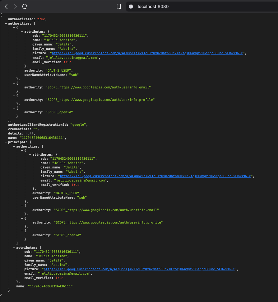 Spring OAuth2 authenticated user's details