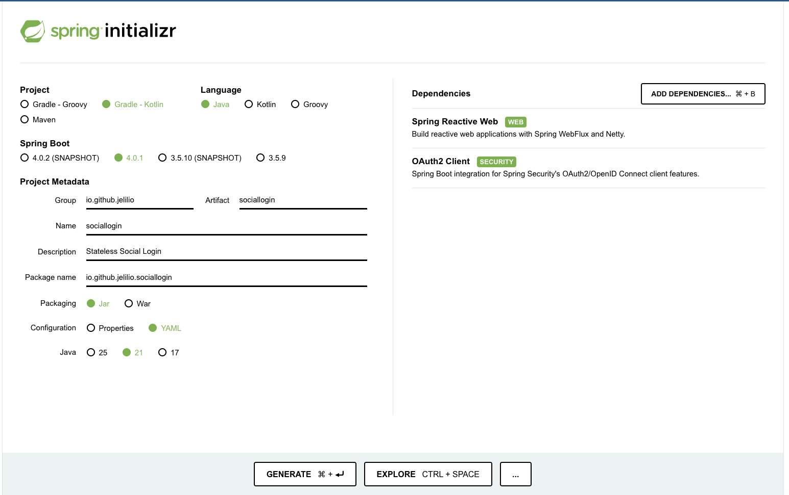 Creating a new Spring Reactive Project with Spring Initializr